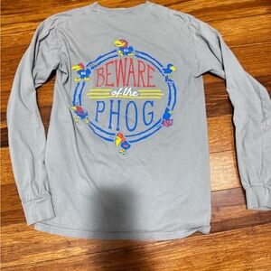 Jayhawk KU beware of the phog Gray long sleeve T-Shirt